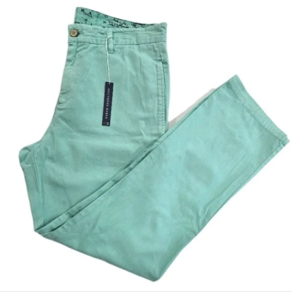 Southern Marsh Seawash Grayton Twill Chino Pant 34x32 Kelly Green NWT w/ Defect